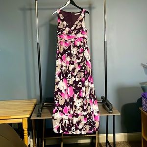 Long Abstract Floral Sleeveless V-Neck Dress
